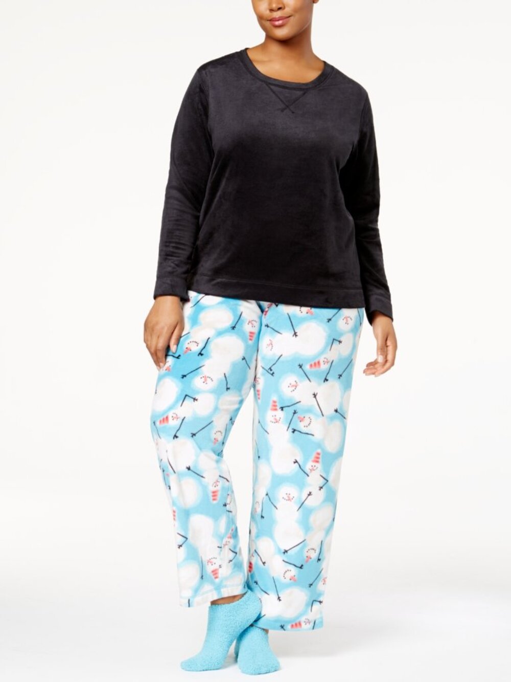 HUE Womens Plus Size Sueded Fleece Top And Pants With Socks 3 Piece